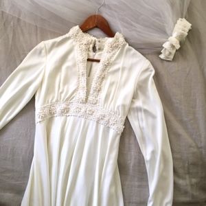 Sweetest vintage 70s wedding dress and veil